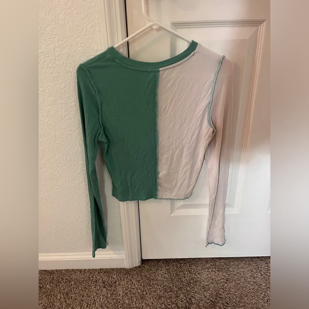 Wild fable, teal and white long sleeve shirt. size small.